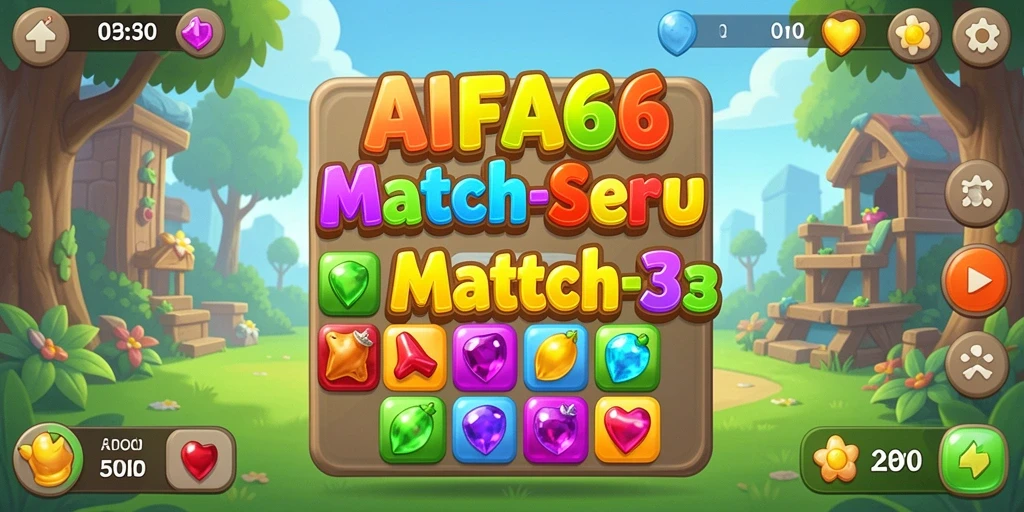 Screenshot gameplay AIFA66 menampilkan elemen Match-3 yang seru dan colorful.