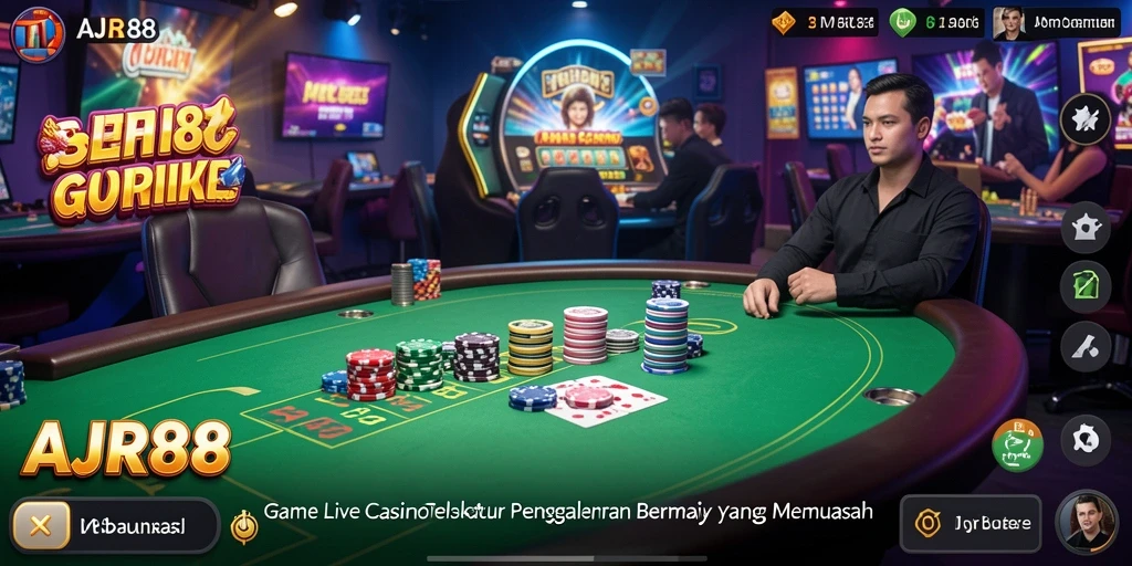 Screenshot gameplay AJR88 menampilkan suasana Live Casino yang mendebarkan.