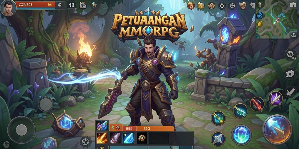 Tangkapan layar dari gameplay COIN303 yang menampilkan pertarungan epik di dunia MMORPG.