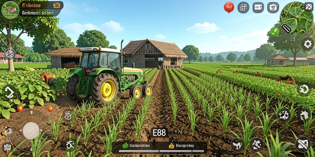 Screenshot gameplay E88 dengan aktivitas pertanian yang menarik.