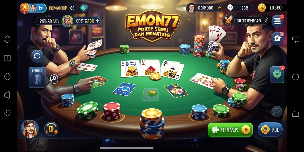 Tampilan menarik dari gameplay EMON77 dengan berbagai pemain poker.