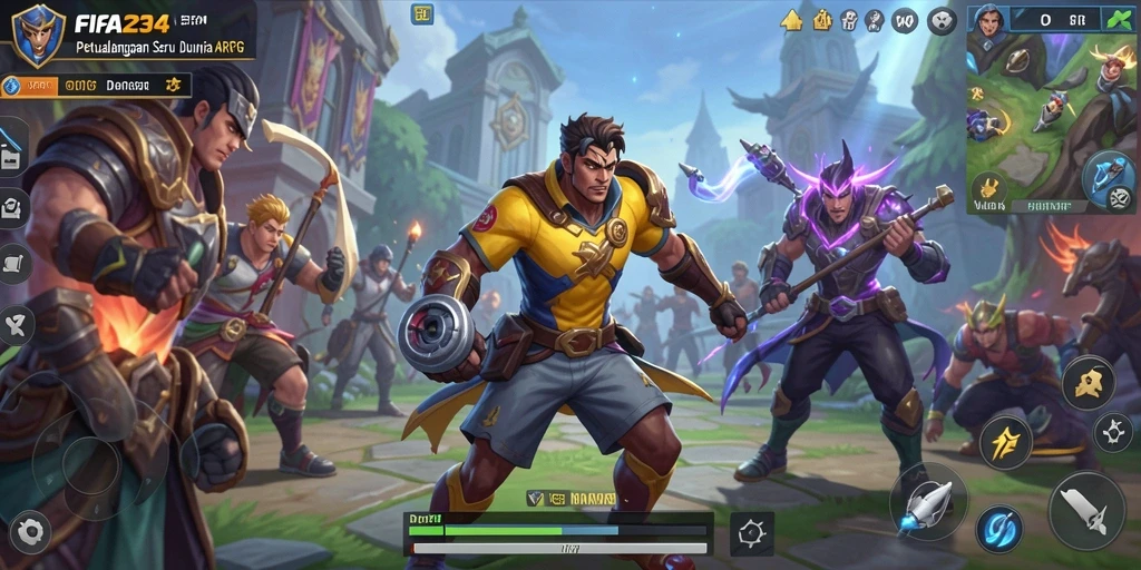 Screenshot gameplay FIFA234 menampilkan pertarungan seru di dunia fantasi.