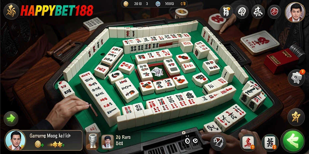 Screenshot utama <strong>HAPPYBET188</strong> menampilkan gameplay Mahjong yang menarik.