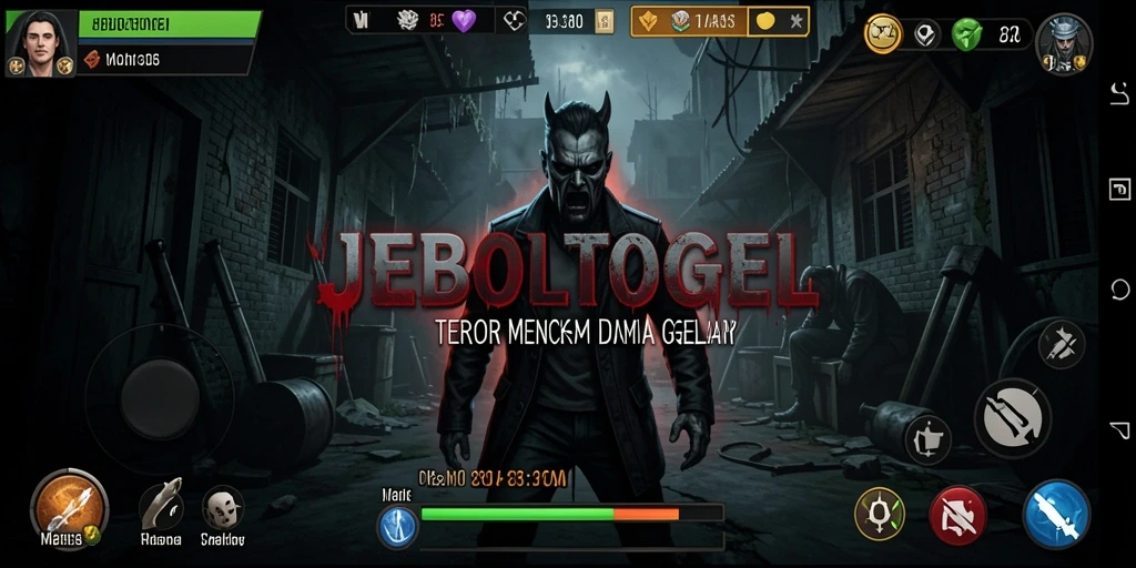 Screenshot gameplay JEBOLTOGEL menampilkan suasana horror yang mencekam.