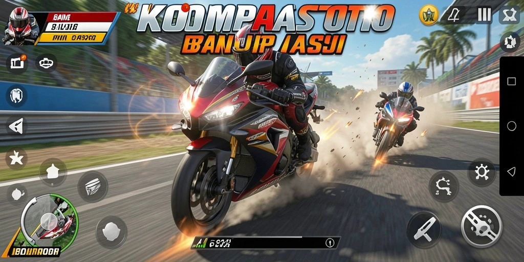 Gameplay seru dalam balap motor yang mendebarkan.