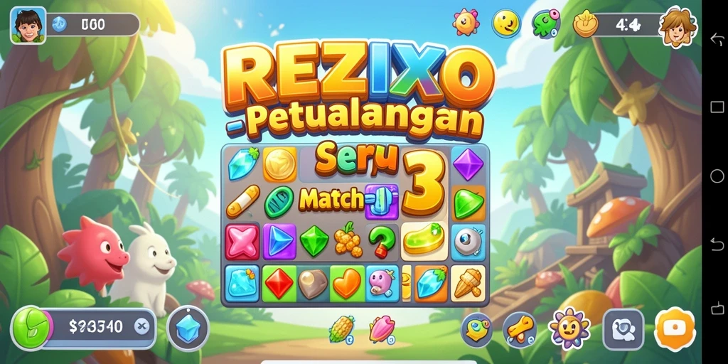 Tampilan menarik game Match-3 REZIXO dengan gameplay seru.