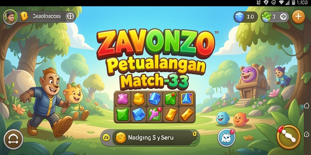 Screenshot gameplay ZAVONZO dengan serangkaian level Match-3 yang menantang.